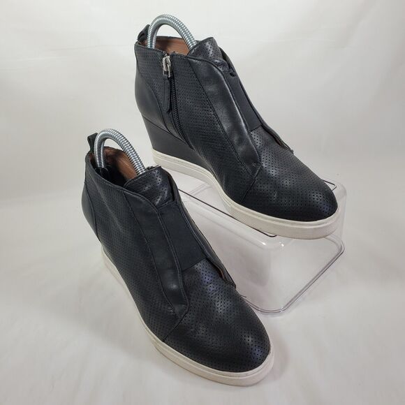 Linea Paolo Felicia Platform Wedge Sneaker Bootie Wmn 7.5 M Black Leather Zipper - Picture 2 of 8